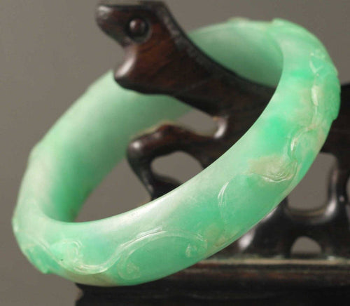 10% OFF- 55/56 mm Certified Natural Jadeite Emerald A Jade HandCarved Ruyi Flower Bracelet Bangle Y352