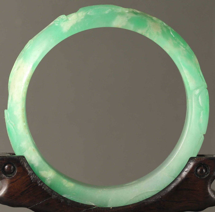 10% OFF- 55/56 mm Certified Natural Jadeite Emerald A Jade HandCarved Ruyi Flower Bracelet Bangle Y352