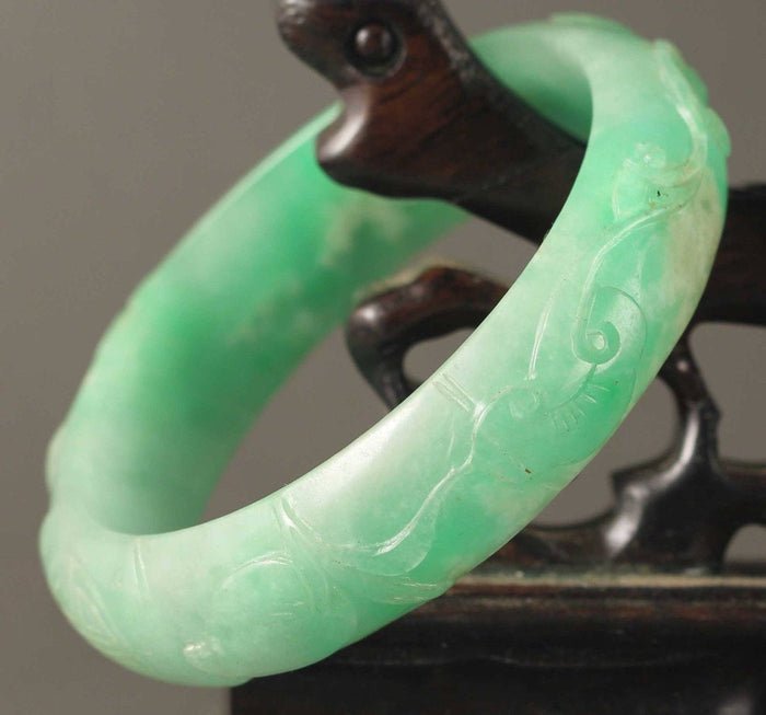 10% OFF- 55/56 mm Certified Natural Jadeite Emerald A Jade HandCarved Ruyi Flower Bracelet Bangle Y352