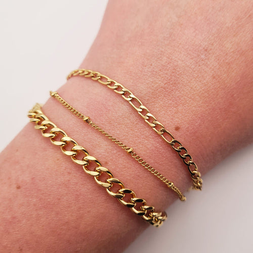 18K gold plated beaded bracelet with adjustable chain, tarnish-free and waterproof, by Forge and Lumber.