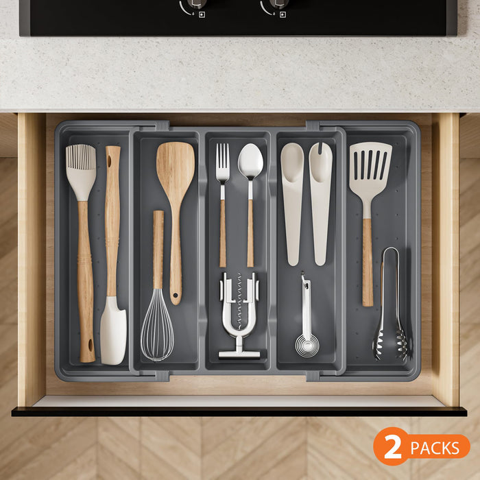 2-Piece Set Expandable Silverware Drawer Organizer