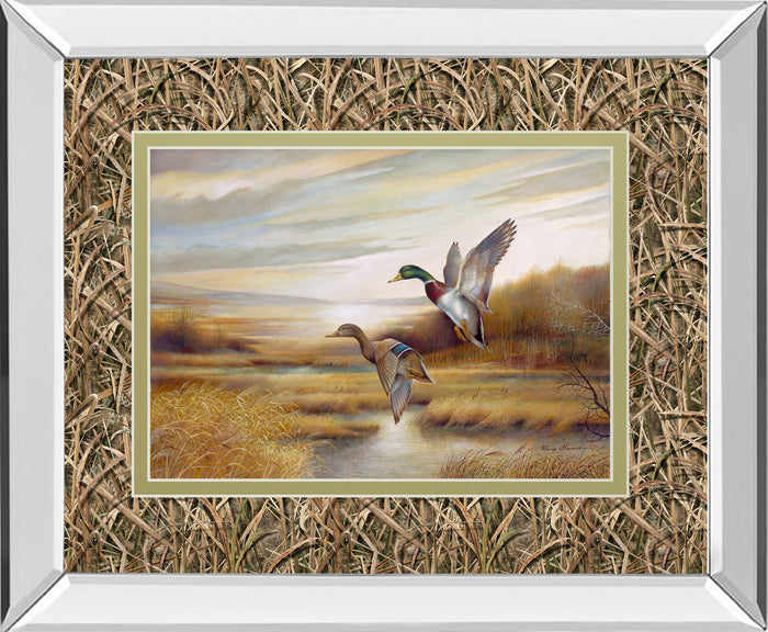 34x40 Mallards By Ruanne Manning And Mossy Oak Native Living - Mirror Framed Print Wall Art - Light Brown