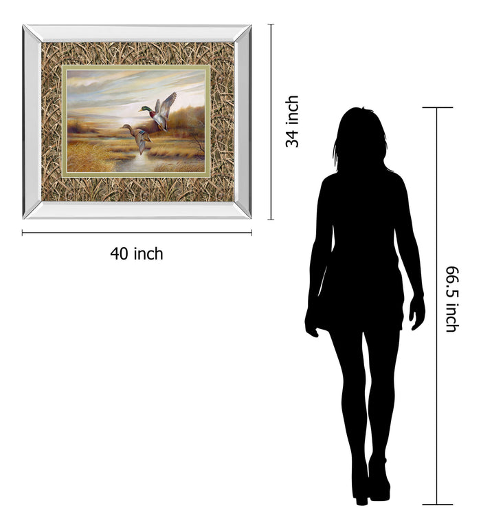 34x40 Mallards By Ruanne Manning And Mossy Oak Native Living - Mirror Framed Print Wall Art - Light Brown