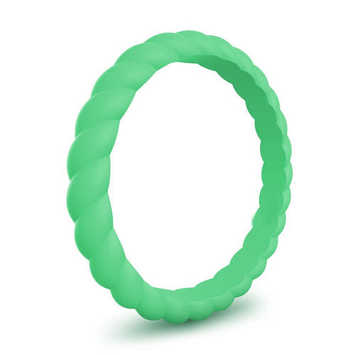 Trailside green 3mm braided silicone wedding band by Forge and Lumber, stackable design for active lifestyles.