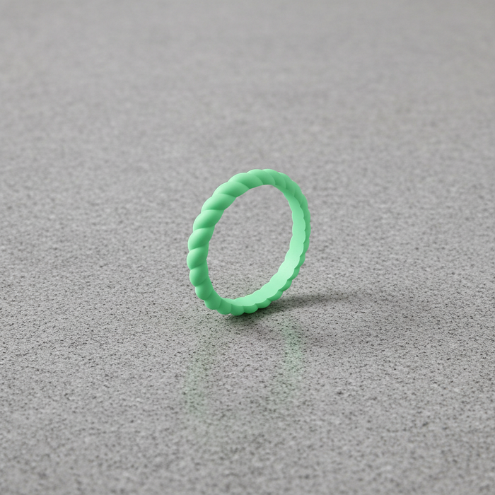 Trailside green 3mm braided stackable silicone ring