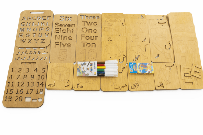 6 in 1 Wooden Learning Kit for Kids (Urdu + English + Math) – Screen Free Educational Toy