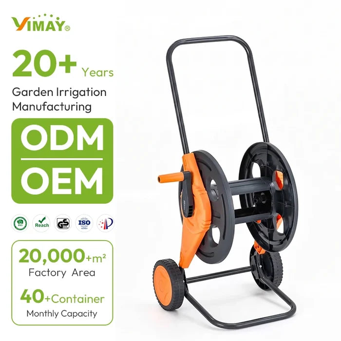 60m Portable Garden Hose Reel Cart with Wheels for 1/2 13mm Hose Storage