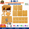 8-in-1 Wooden Kids Learning Stencil Kit – Urdu, English, Numbers, Shapes & Activity Boards with Colors | FB GAMEZ