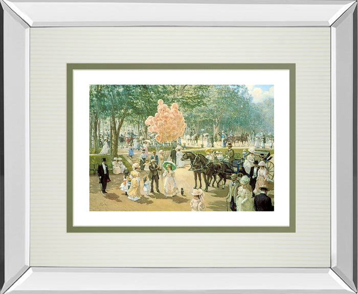 Balloon Seller By Alan Maley - Mirror Framed Print Wall Art - Green