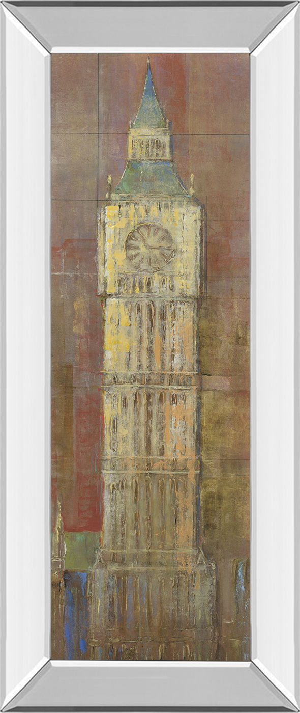 Big Ben By Longo - Mirror Framed Print Wall Art - Dark Red