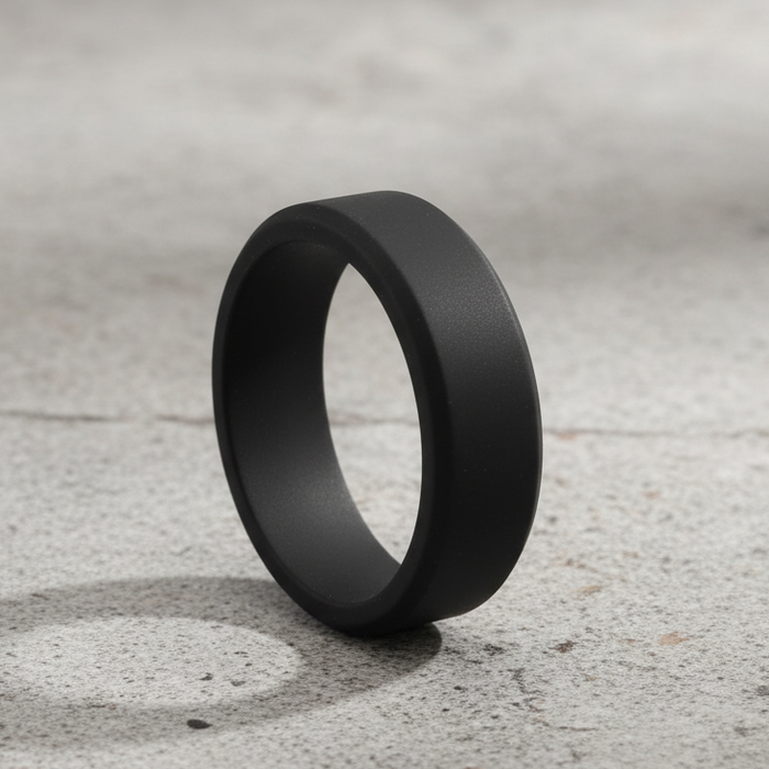 Black 8mm bevelled silicone wedding ring
