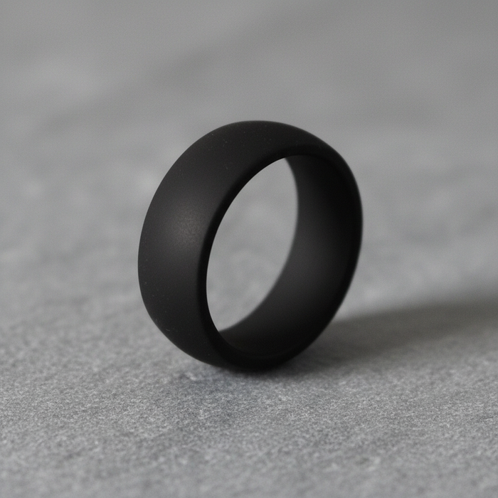 Black 8.7mm domed silicone wedding ring