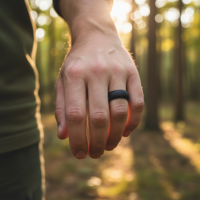 Black 8mm silicone wedding ring by Forge and Lumber