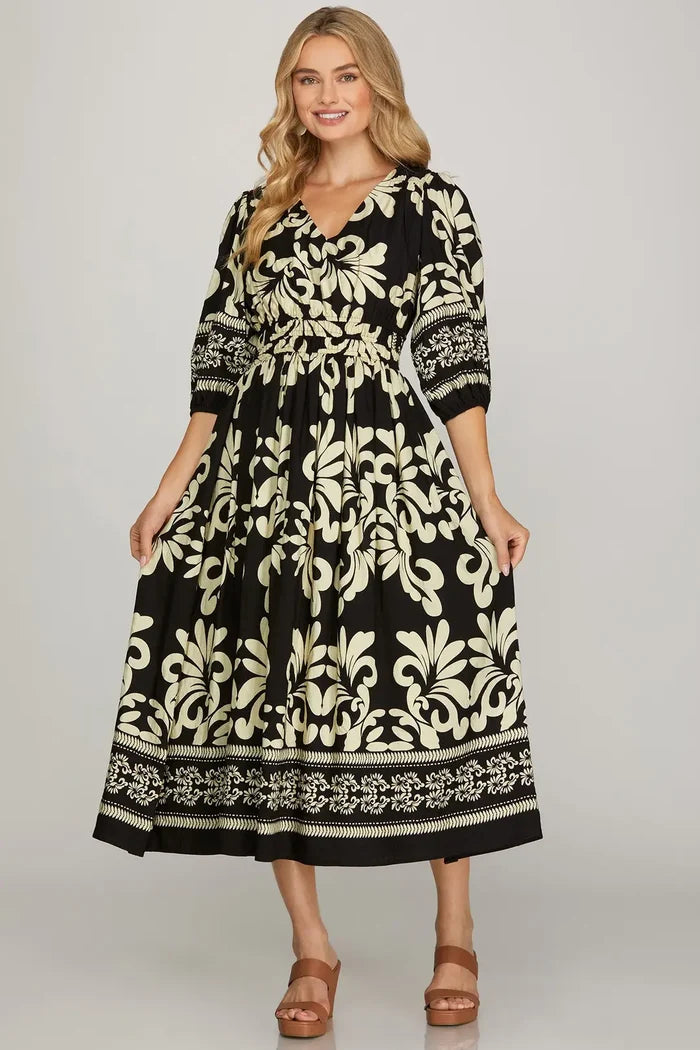 Black V Neck Woven Dress