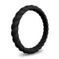Black braided silicone wedding band, 3mm, stackable, by Forge and Lumber, suitable for active lifestyles.
