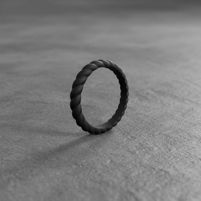 Black 3mm braided stackable silicone ring