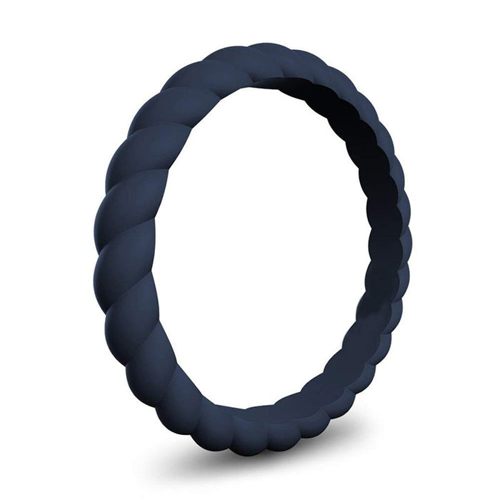 Midnight blue braided silicone wedding band, 3mm, stackable design by Forge and Lumber