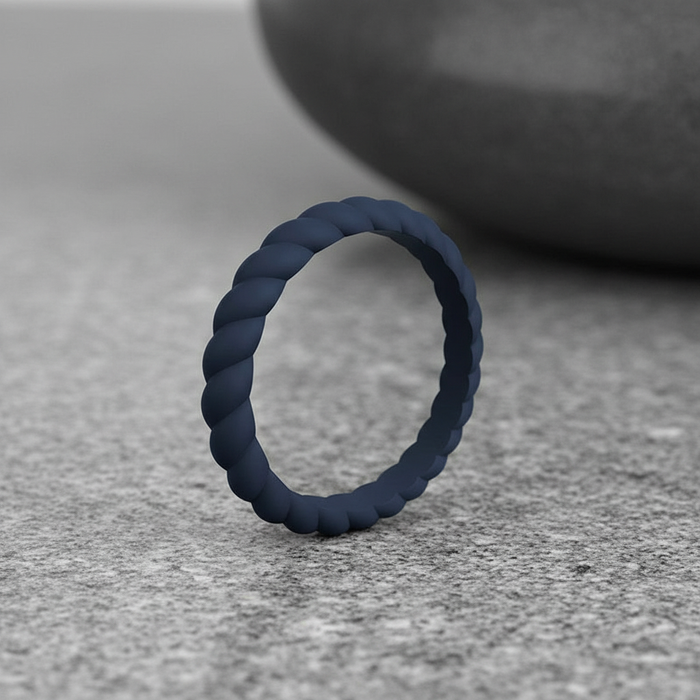 Midnight blue 3mm braided stackable silicone ring