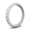 Granite grey braided silicone wedding band, 3mm stackable design by Forge and Lumber, suitable for active lifestyles.