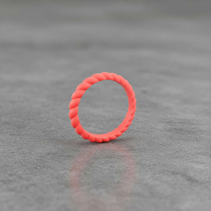 Coral red 3mm braided stackable silicone ring