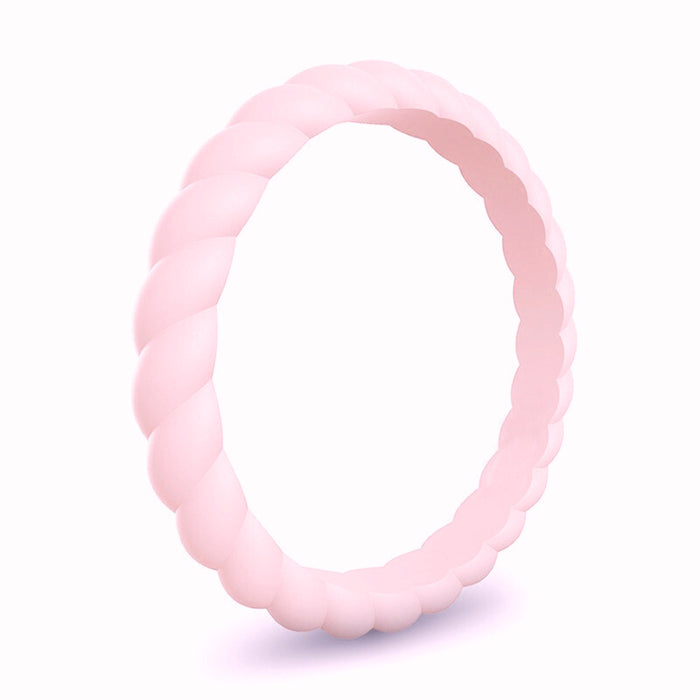 Braided silicone wedding band in Sakura Pink, 3mm, stackable design by Forge and Lumber