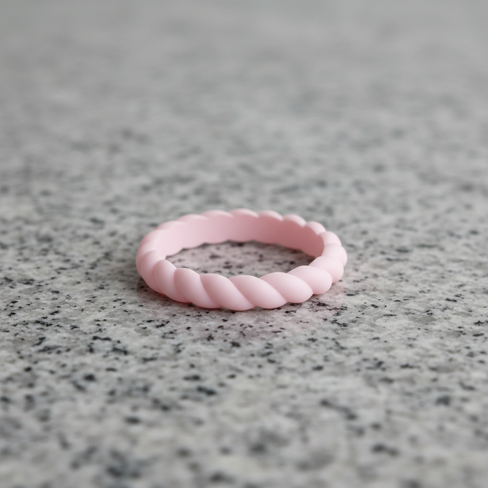 Sakura pink 3mm braided stackable silicone ring