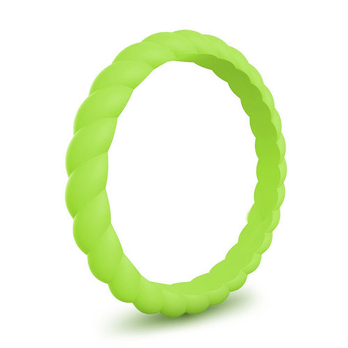Lime green braided silicone wedding band, 3mm, stackable design by Forge and Lumber