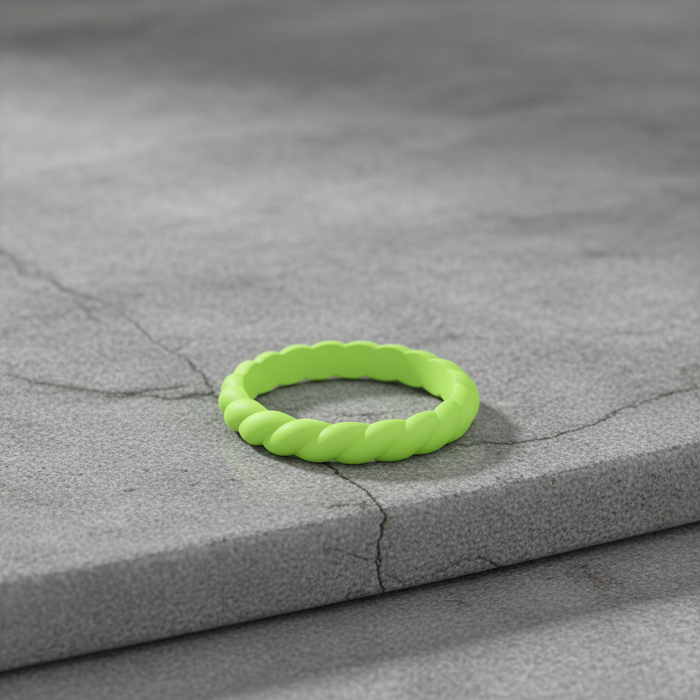 Lime green 3mm braided stackable silicone ring
