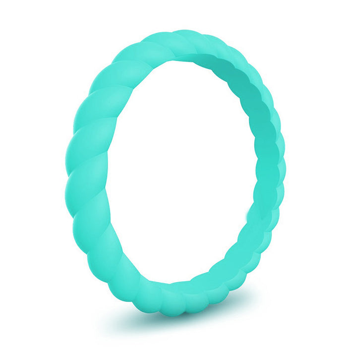 Braided tidal turquoise silicone wedding band, stackable, 3mm width by Forge and Lumber.