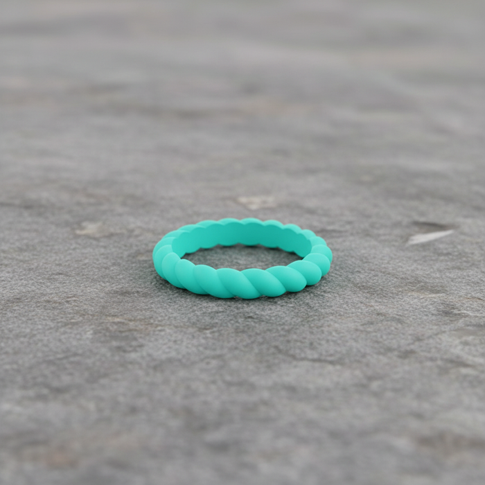 Tidal turquoise 3mm braided stackable silicone ring