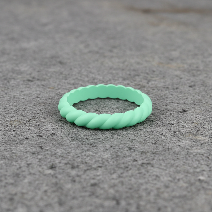 Meadow mint green 3mm braided stackable silicone ring