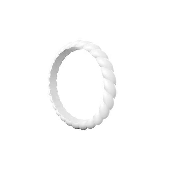Braided stackable silicone ring in classic white, 3mm width, by Forge and Lumber, suitable for active lifestyles.