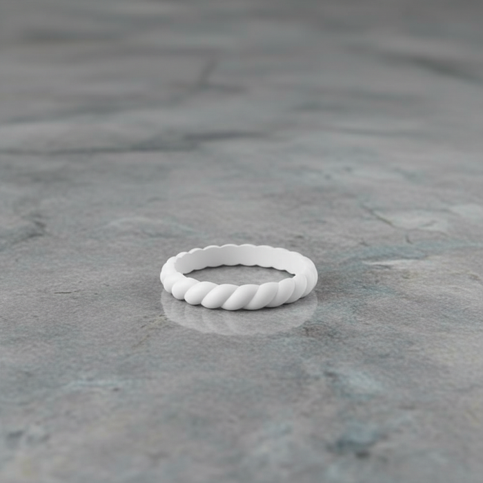 Classic white 3mm braided stackable silicone ring