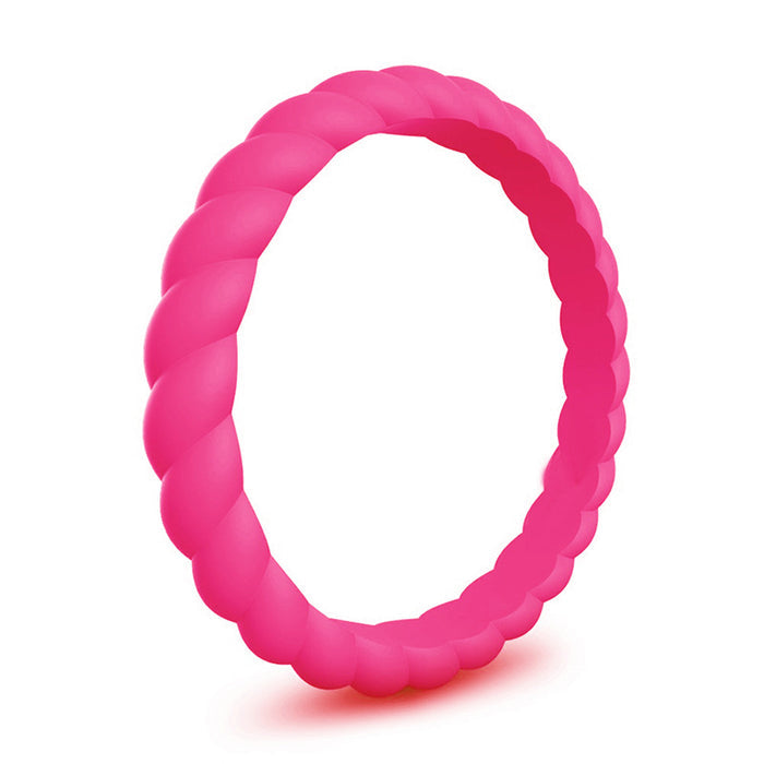 Braided stackable silicone ring in peak pink, 3mm width, hypoallergenic, by Forge and Lumber