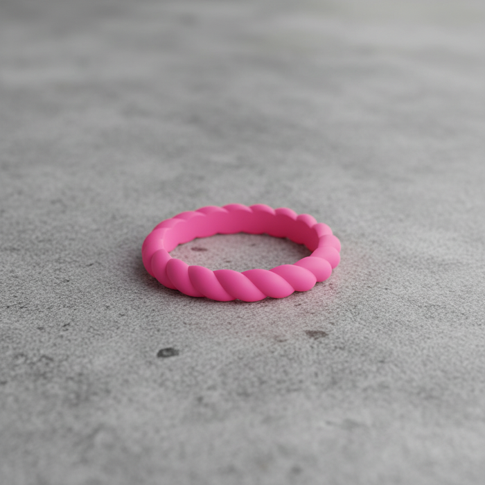 Peak pink 3mm braided stackable silicone ring