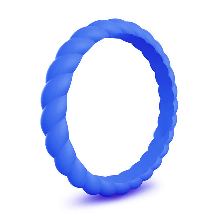 Bay blue braided silicone wedding band, 3mm width, by Forge and Lumber, suitable for active lifestyles.