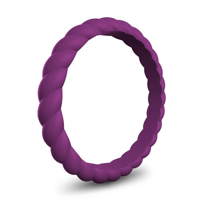 Braided stackable silicone wedding band in royal plum, 3mm width by Forge and Lumber