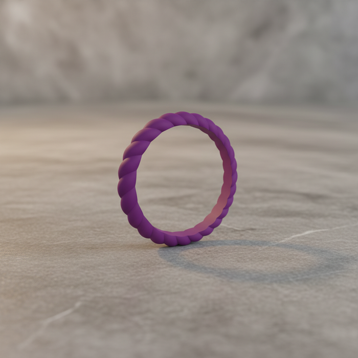 Royal plum 3mm braided stackable silicone ring