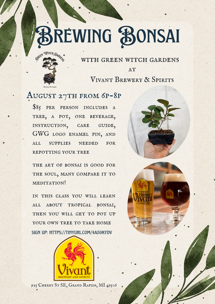 Brewing Bonsai at Vivant Brewery & Spirits - 8/27/26 at 6pm