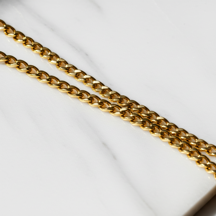 Chunky gold chain necklace, 18K plated, tarnish-free, waterproof, adjustable length by Forge and Lumber.