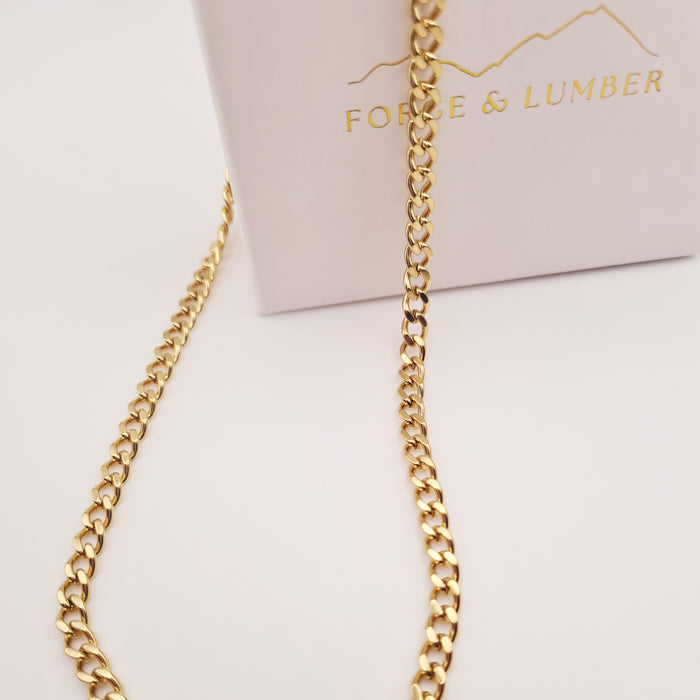 Chunky gold chain necklace, 18K plated, tarnish-free, waterproof, 40cm with 45cm adjustable length by Forge and Lumber.