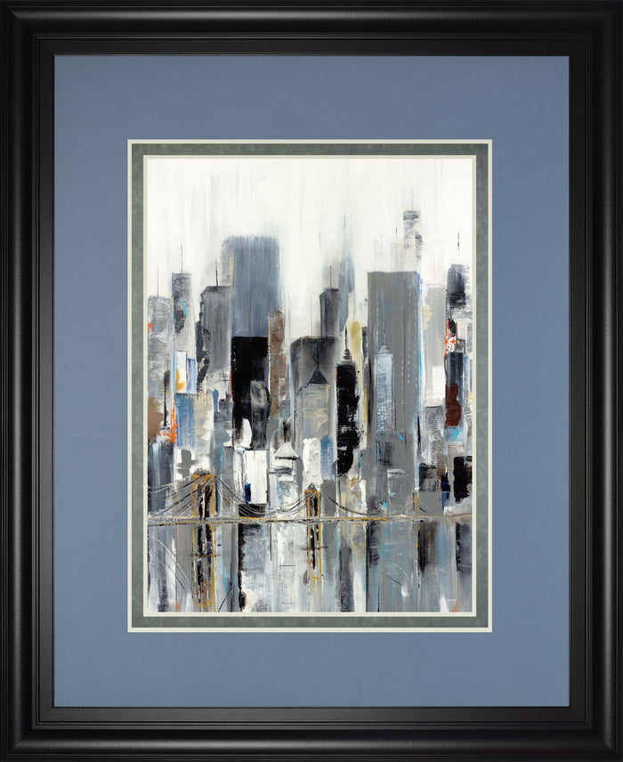 City Bridge By Aziz Kadmiri - Framed Print Wall Art - Blue