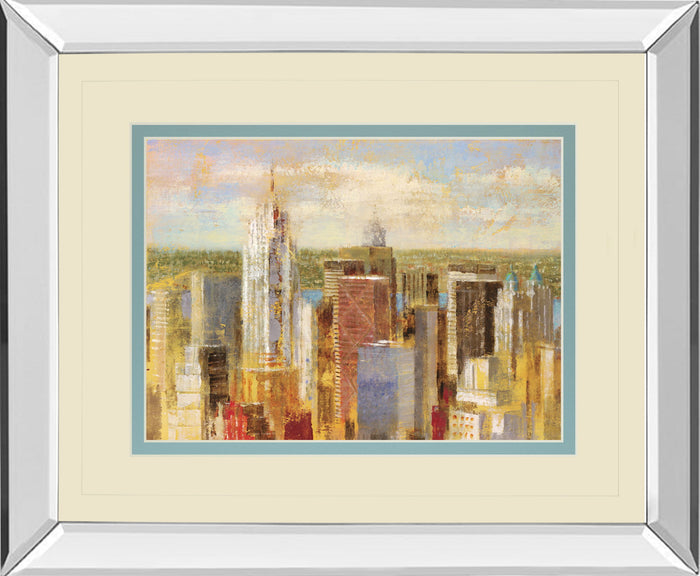 Cityscape Il By Longo - Mirror Framed Print Wall Art - Beige