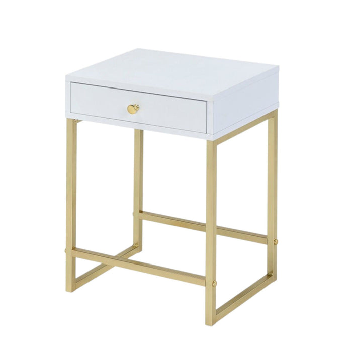 Coleen - Accent Table - White / Brass