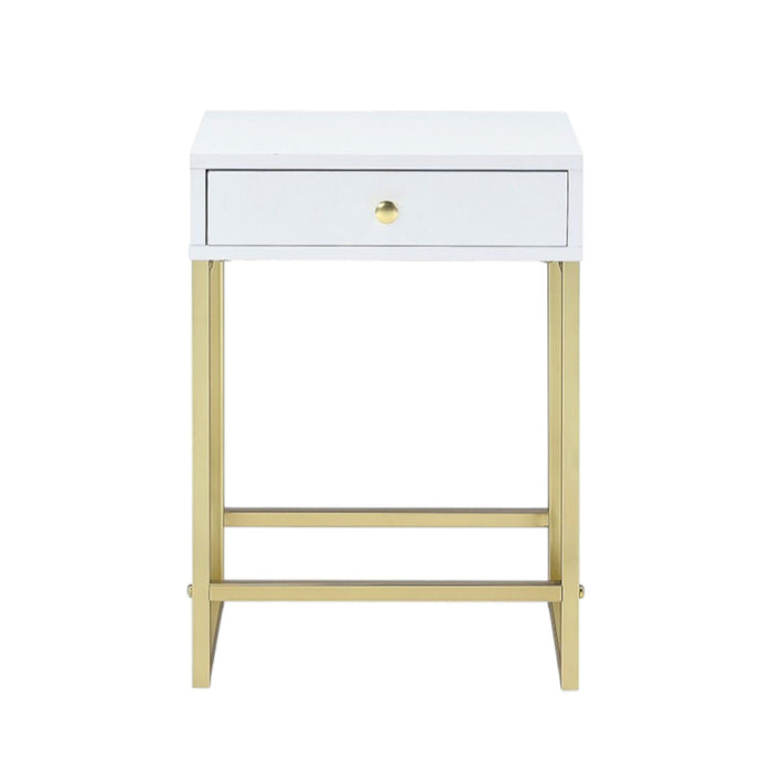 Coleen - Accent Table - White / Brass