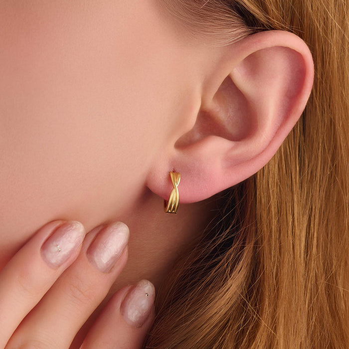 Women's Criss Cross Hoop Earrings in 24K Gold Plated Vermeil on Solid Silver