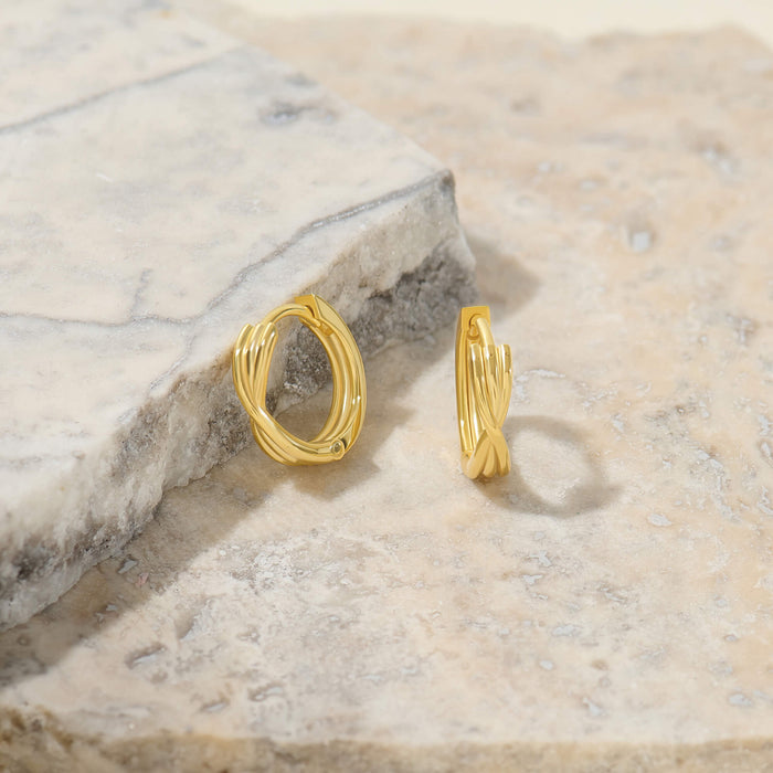 Criss Cross Triple Pattern Earrings in 24K Gold Plated Vermeil on Silver