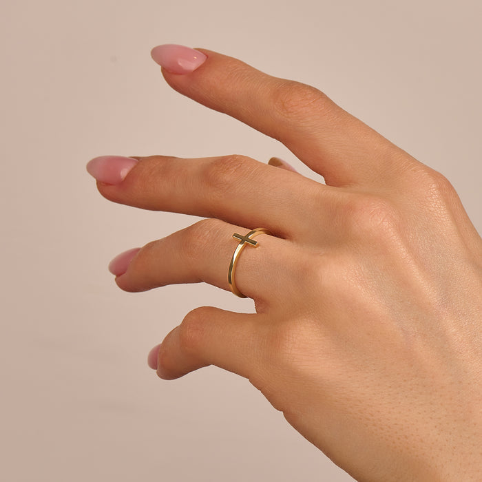 Women's Dainty Cross Ring in 14k Gold