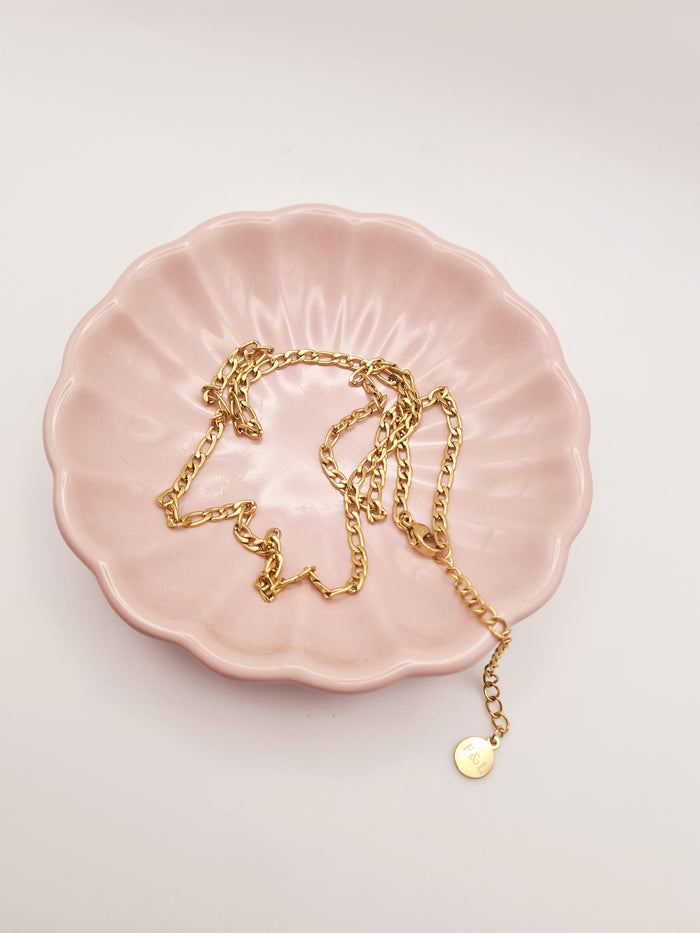 Dainty 18K gold-plated chain necklace by Forge and Lumber, adjustable, tarnish-free, and waterproof.