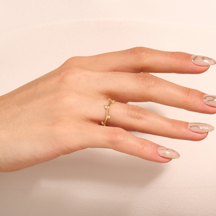 14k Solid Yellow Gold Dainty Vine Stacking Ring for Women